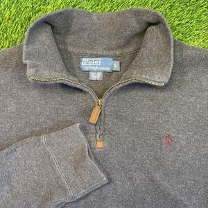 Polo Ralph Lauren Sweater Mens Large Dark Gray Pullover Quarter Zip Sweatshirt